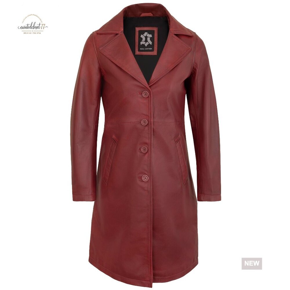 Real Lambskin Leather Car Coat Elegant Classic Long Jacket Women's